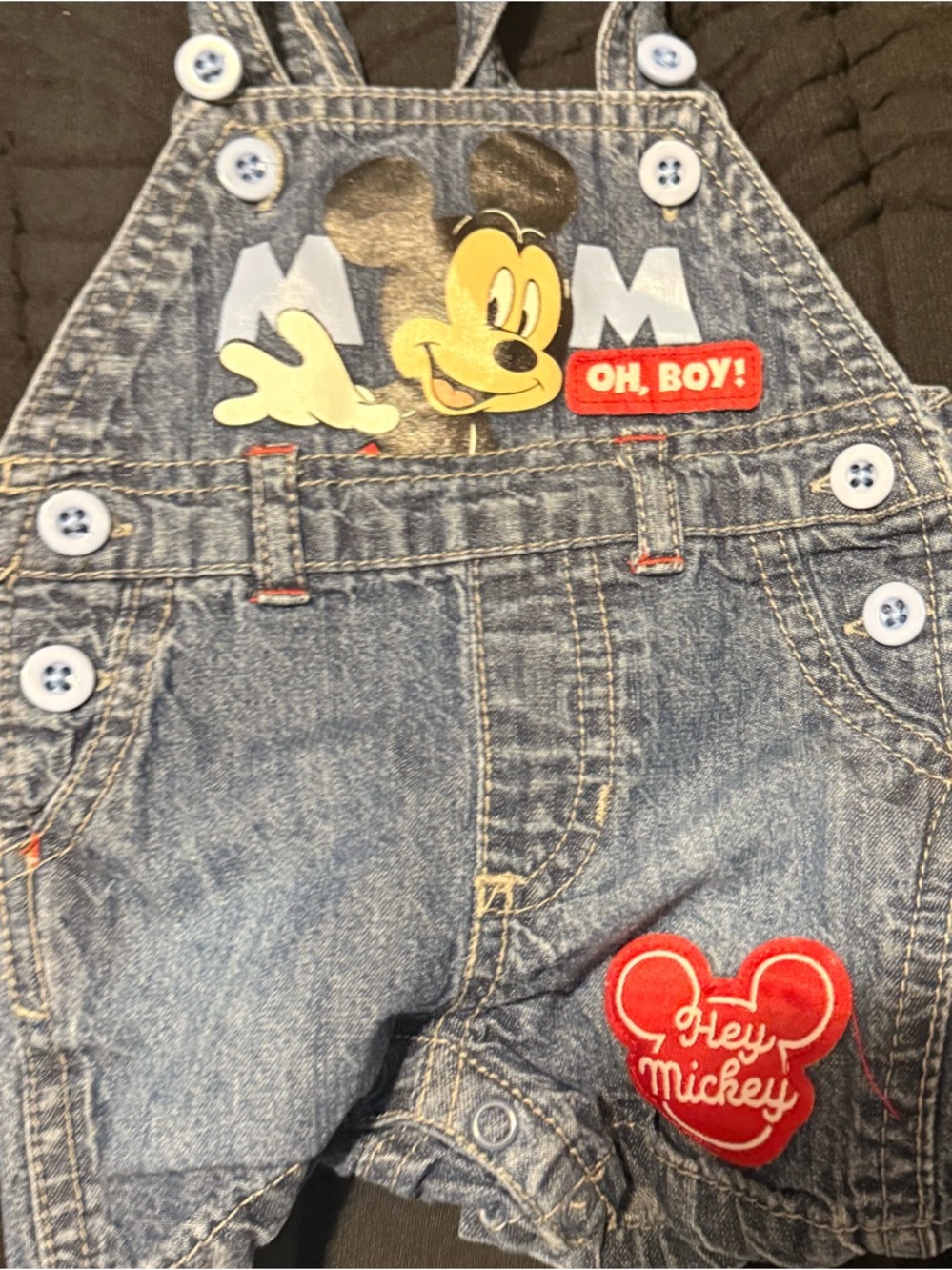 Disney Denim Mickey Overalls with Red Patch